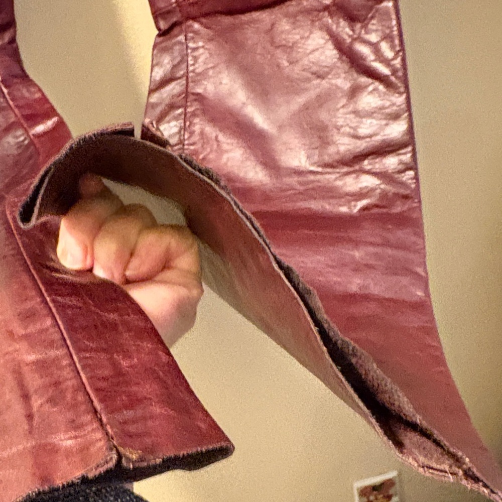 ♥️Rachelle Burgundy Leather Partial Lined Bootcut Flare Pants - Picture 4 of 13